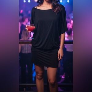 🍁 Alice + Olivia split seam open shoulder draped mini